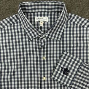 Peter Millar Shirt Mens Large Blue Bent Pine Golf Summer Comfort Button Stretch